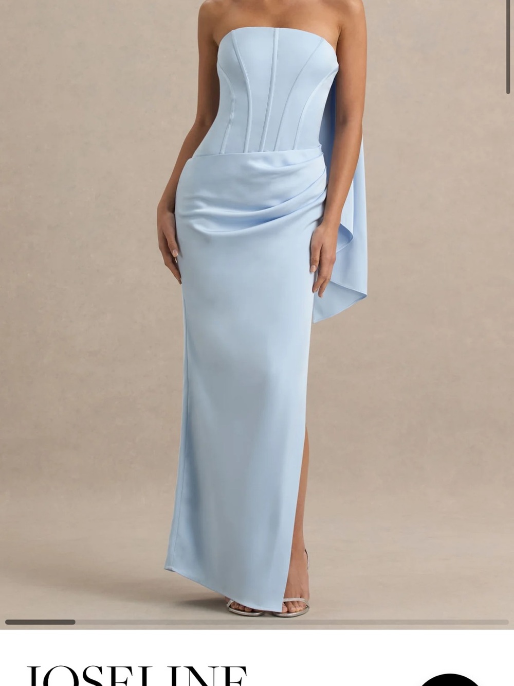 Club London Strapless Poweder Blue Draped Satin Gown